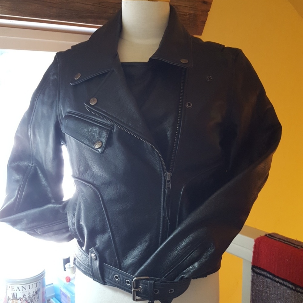 Leather Biker jacket with liner and kidney belt